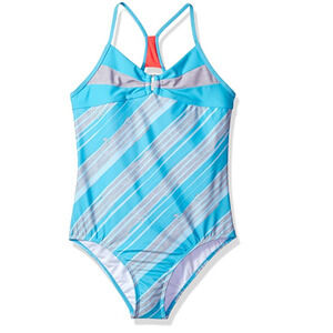 Big Chill Girls Heather Stripe One Piece New Turquoise Size 6X 4163